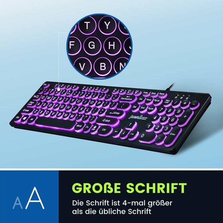 Perixx PERIBOARD-317R Kabelgebundene USB-Tastatur mit Hintergrundbeleuchtung – Grossbuchstaben – dre