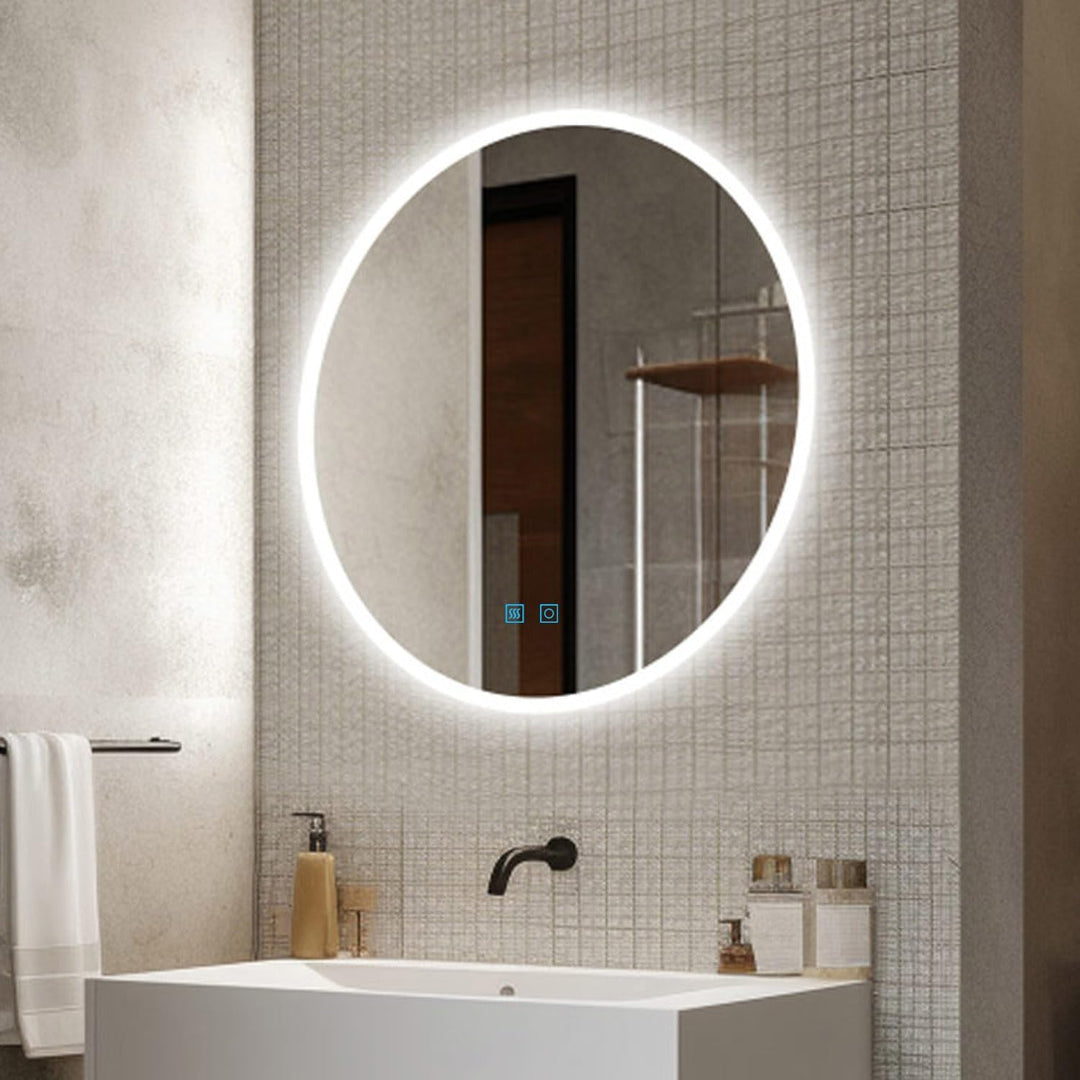 Badspiegel mit Beleuchtung Rund LED Spiegel Bad mit Touch-Schalter Beschlagfrei Badezimmerspiegel Be