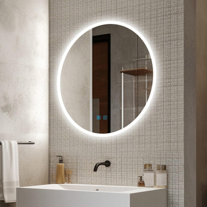Badspiegel mit Beleuchtung Rund LED Spiegel Bad mit Touch-Schalter Beschlagfrei Badezimmerspiegel Be