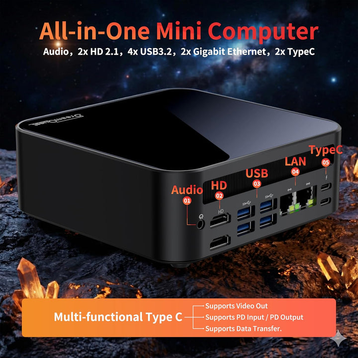 DreamQuest Mini PC Windows 11 Pro - AMD Ryzen 5 7430U, 16GB DDR4 RAM, 512GB SSD (erweiterbar), WiFi