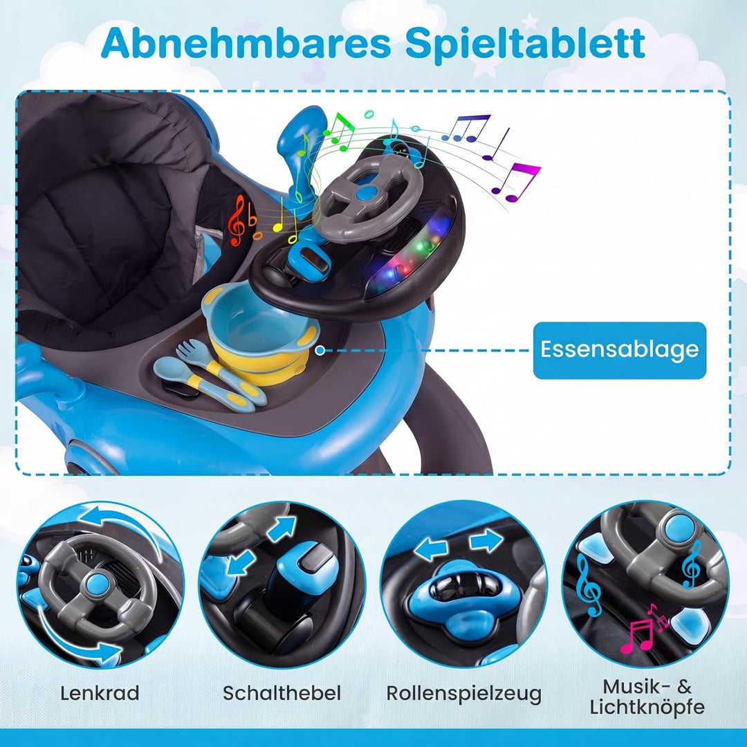COSTWAY 7 in 1 Lauflernhilfe mit Verdeck, Lauflerwagen mit einstellbarer Höhe & Geschwindigkeit, Bab