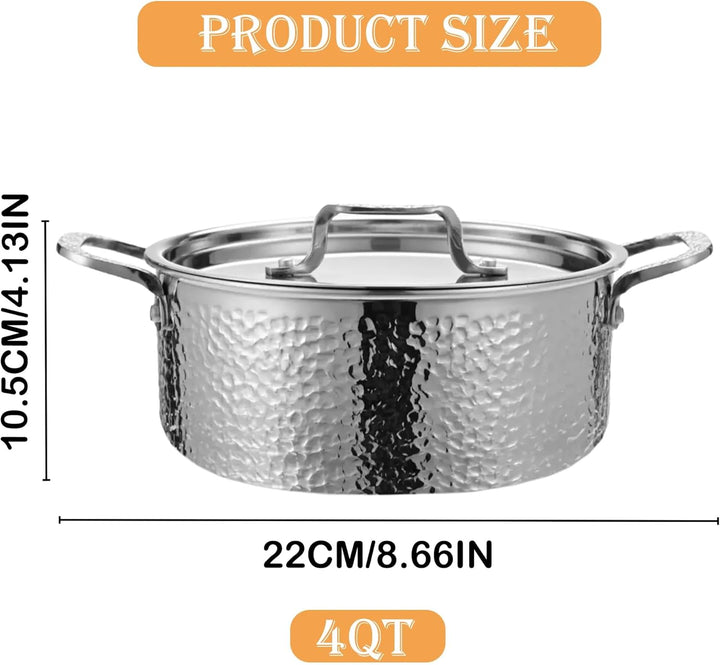 Edelstahl Kochtopf 4 Liter mit Deckel – 3-Schicht Induktionsboden, Suppentopf & Nudelkochtopf, Induk
