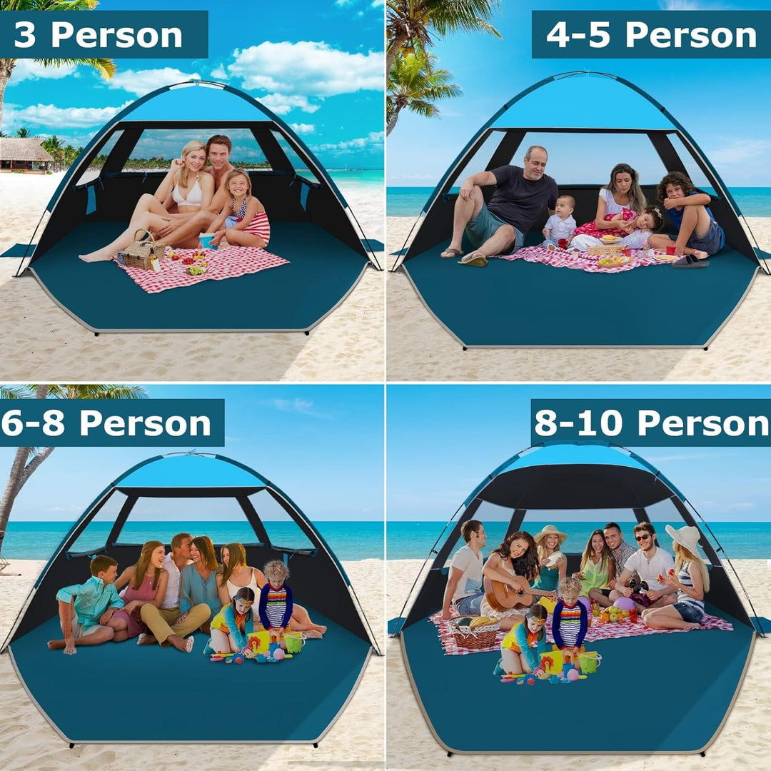 COMMOUDS Strandmuscheln, Tragbarer Strandzelt mit UV-Schutz 99+, Familie Sonnenzelt Strand mit 3 Mes