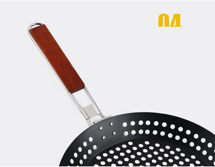 Abcsea 1 Stück Grillpfanne mit Loch, Wok für Grill, BBQ Grill Pan, Wok Pfanne Edelstahl