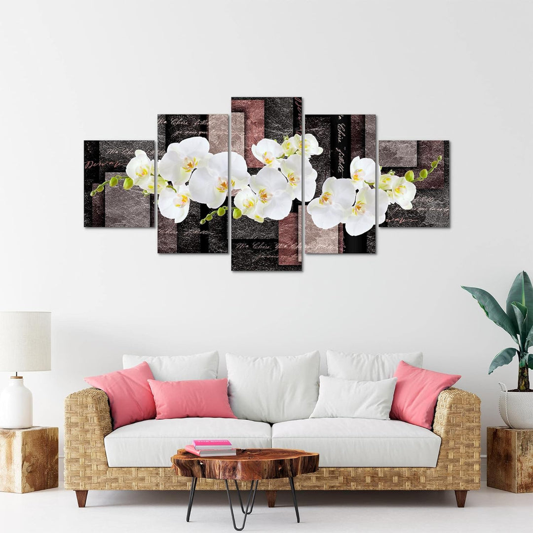 Runa Art - Bilder Blumen Orchidee 200 x 100 cm 5 Teilig XXL Wanddekoration Design Rosa 009351c