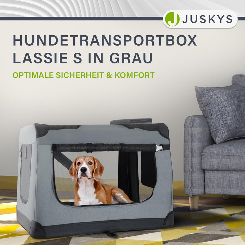 Juskys Hundetransportbox Lassie L (grau) faltbar - 50 x 70 x 52 cm - Reisebox mit Decke, Tasche & Gr