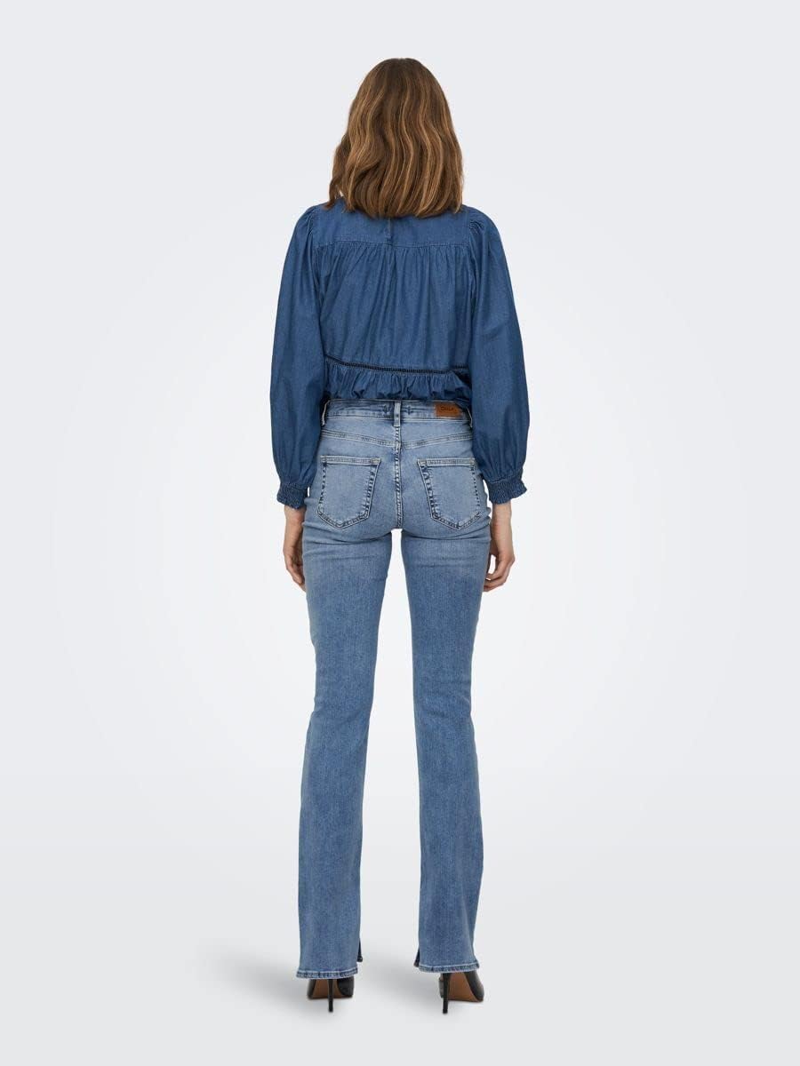 ONLY Female Flared fit Jeans ONLBLUSH Hohe Taille Ausgestellt Jeans S / 30L Light Medium Blue Denim,