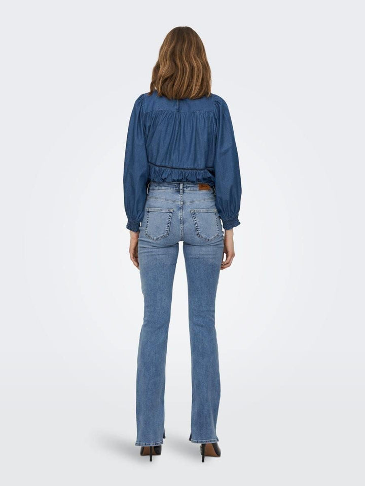 ONLY Female Flared fit Jeans ONLBLUSH Hohe Taille Ausgestellt Jeans S / 30L Light Medium Blue Denim,