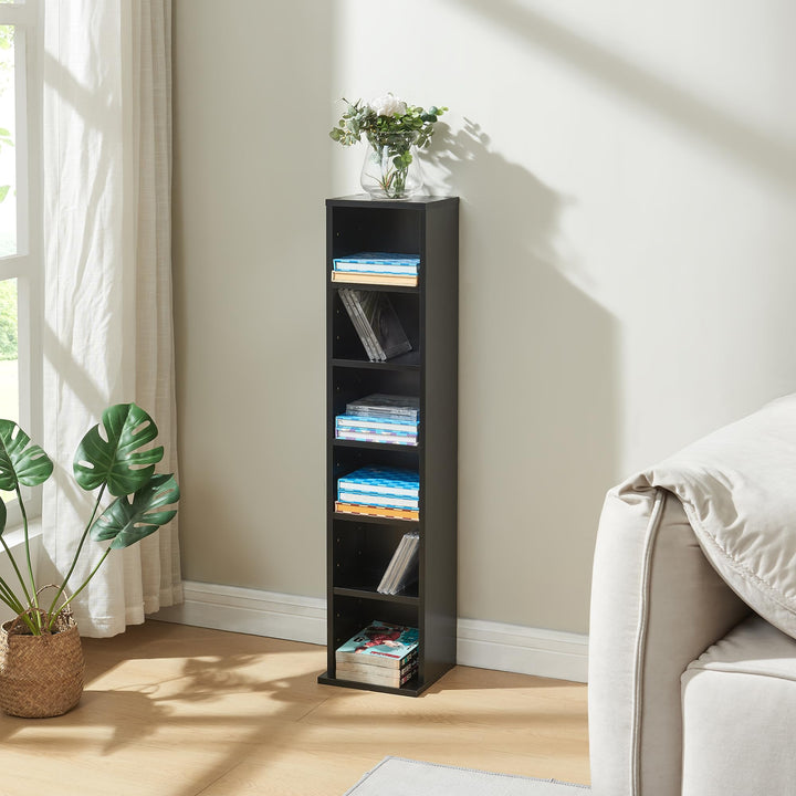 [en.casa] CD Regal Tynset DVD Regal mit 6 Ablagefächern CD Aufbewahrung 90 x 20 x 20 cm Standregal h