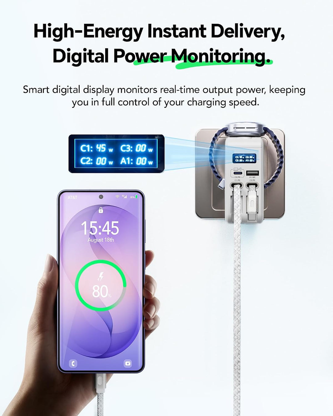 5-in-1 ladekabel ausziehbar für Samsung Galaxy Watch 9/8/7，kein Apple Watch | Faltbar mit Display, 6