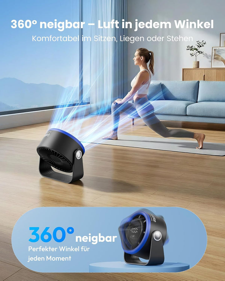 Gaiatop USB Ventilator Klein Leise, Akku Tischventilator mit 5 Stufen & Kraftvoller Luftstrom, Touch