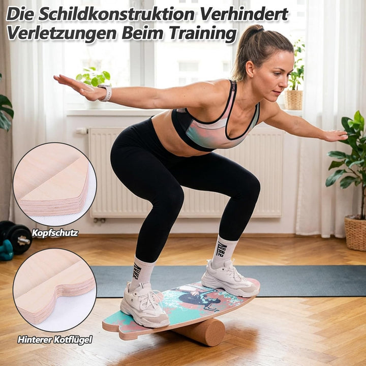 Surfin Balance Board, Balance Board Erwachsene mit Rolle, Balance Board Holz, Rutschfest, 150 Kg Bel