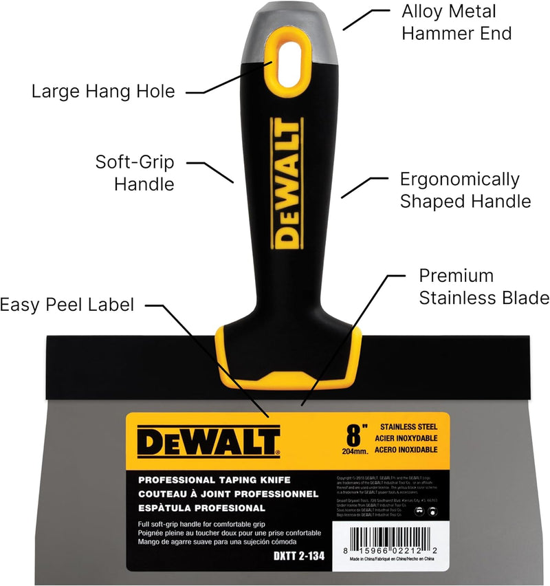 DEWALT DXTT-2-134 Taping Messer, Edelstahl, mit weichem Griff, 20,3 cm 8-Inch, 8-Inch