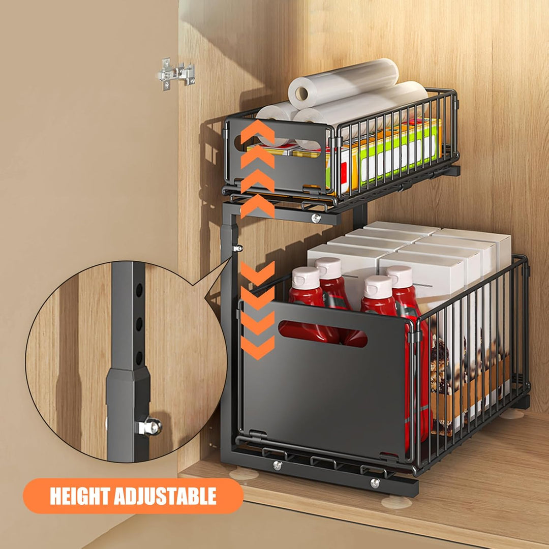 Ausziehbarer Organizer aus Metall, Aufbewahrung unter der Spüle, verstellbar, ausziehbar, Schublade,