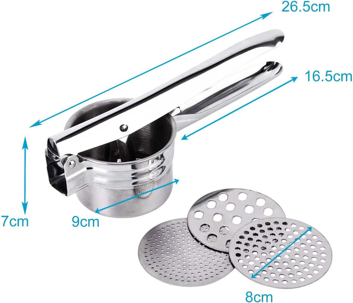 Intirilife Kartoffelpresse Spätzlepresse aus Edelstahl in Silber - 26.6 x 9.3 x 6.8 cm - Kartoffel S