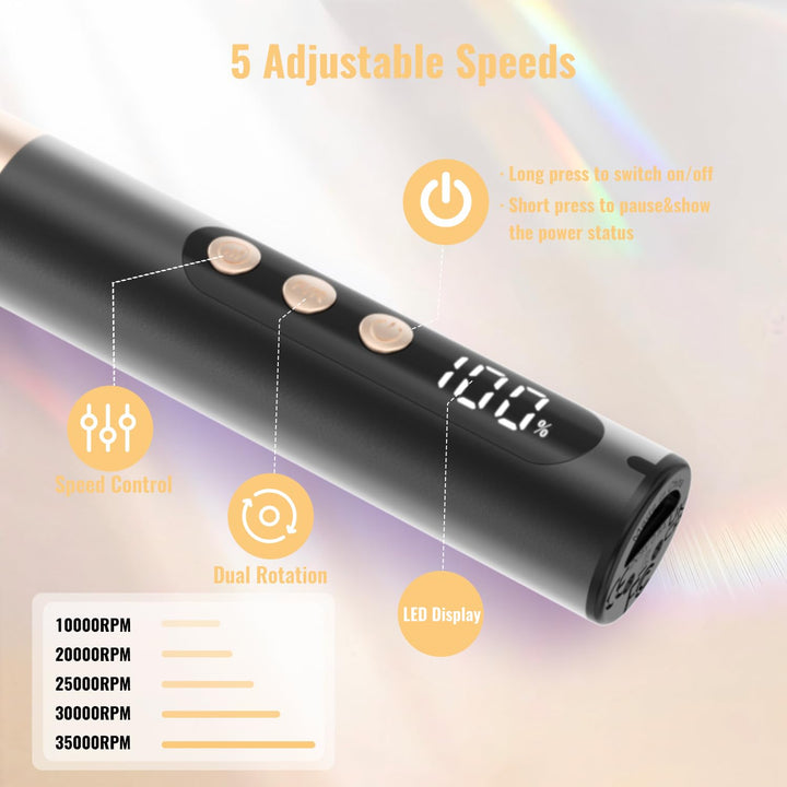 Nagelfräser Kabellos, Elektrische Nagelfeile Professionelle 2 in 1 Fräser für Gelnägel Acrylnägel mi
