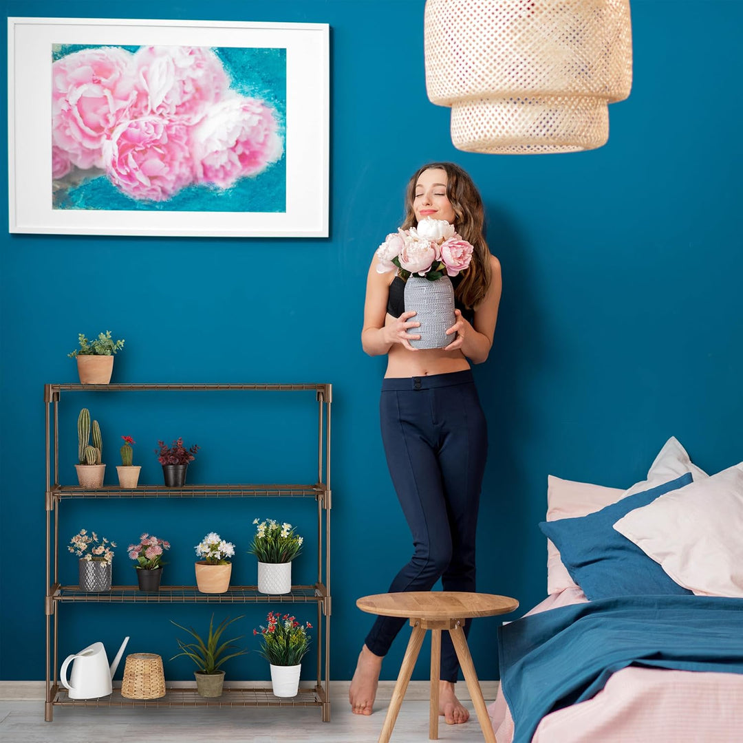 Relaxdays Blumenregal, 4 Ablagen, Blumen- & Pflanzentöpfe, Metall & Kunststoff, HxBxT: 106x91x28 cm,