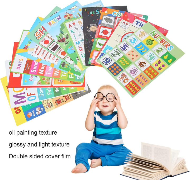 12 STÜCKE Bildungsposter für Kinder,Bildungsposter, Vorschulposter, wasserdichtes englisches Cartoon