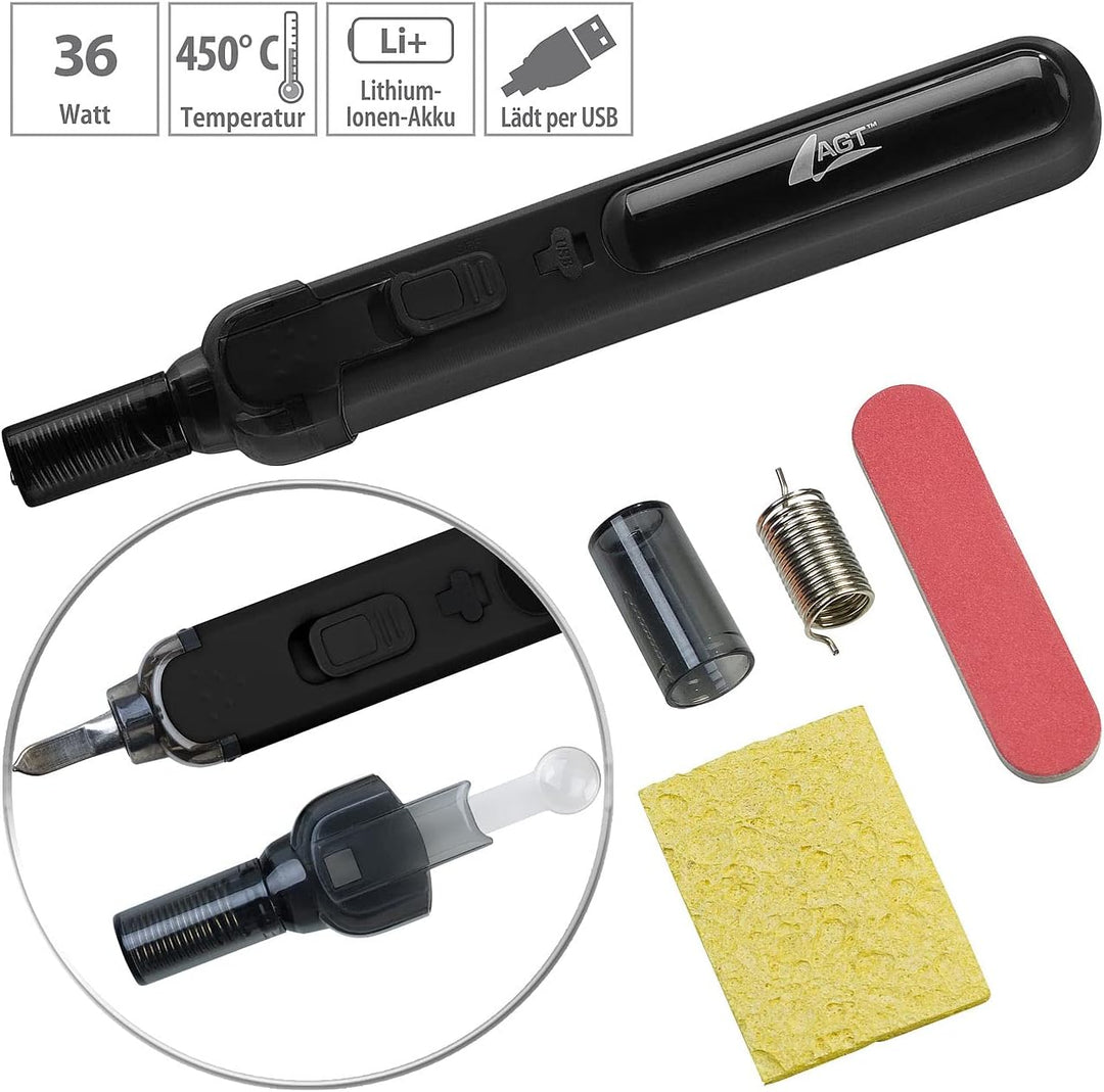 AGT Professional USB Lötkolben: Multifunktionaler Akku-Löt- & Brennkolben, 2.000mAh, 450°C, 36W, USB