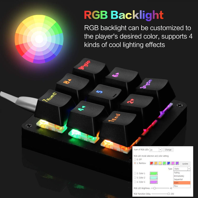 Koolertron Makro Tastatur Programmierbare Tastatur, LED-Hintergrundbeleuchtung Tragbare Mini Mechani