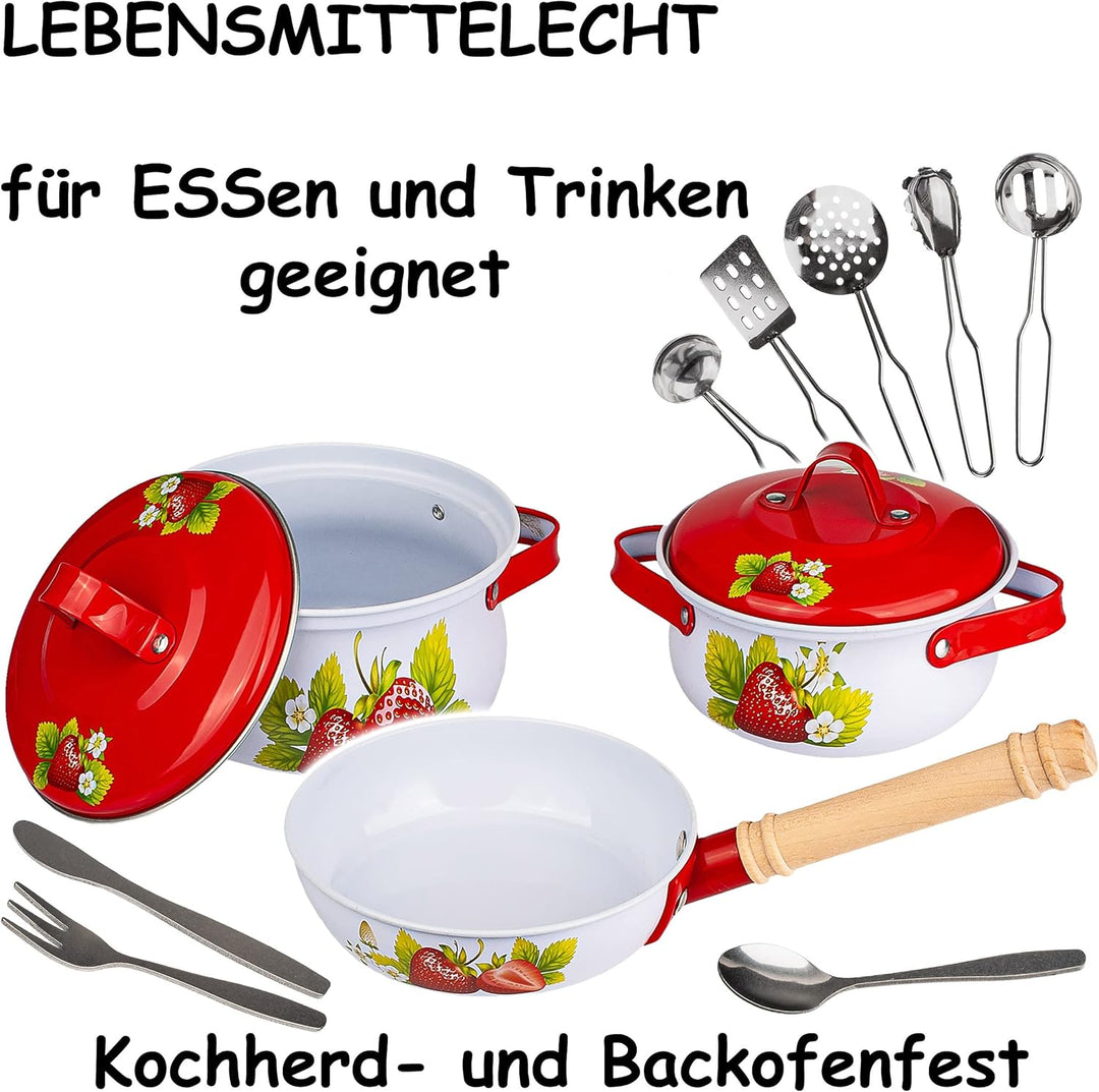 alles-meine.de GmbH 24 TLG. grosses Set Kochset & Topfset - Puppengeschirr/Kochtopfset - Erdbeere -