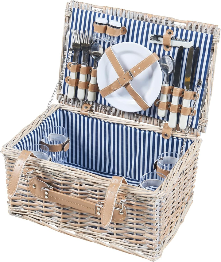 casa.pro Picknickkorb Lumparland Komplettset für 4 Personen Weidenkorb Picknickset aus Geschirr Gläs