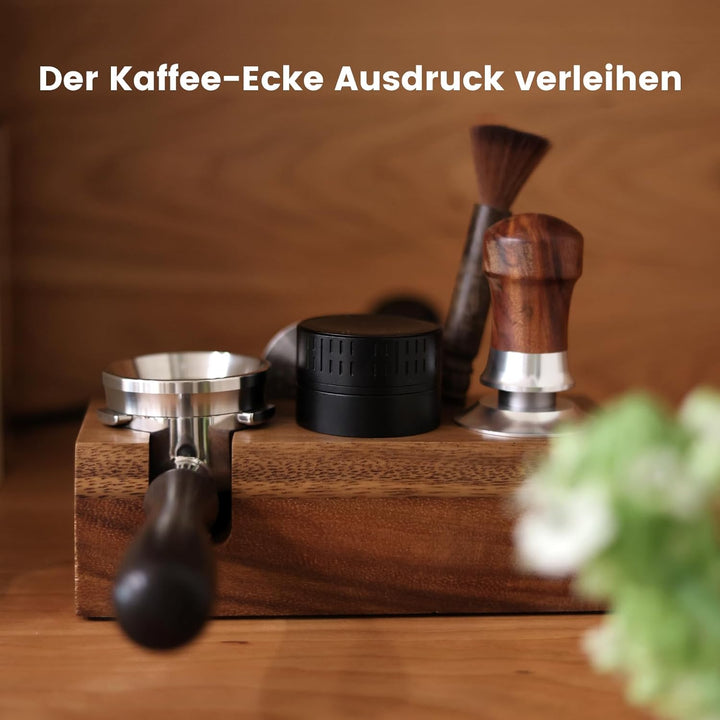 HOLIHOKY Tamperstation 58mm, Tamperstation Holz für Siebträger 58mm, Walnuss Barista Tamping Station