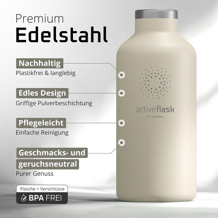Trinkflasche Edelstahl mit Strohhalm, Infuser + 3 Deckel: BPA-frei, Auslaufsicher, Kohlensäure geeig