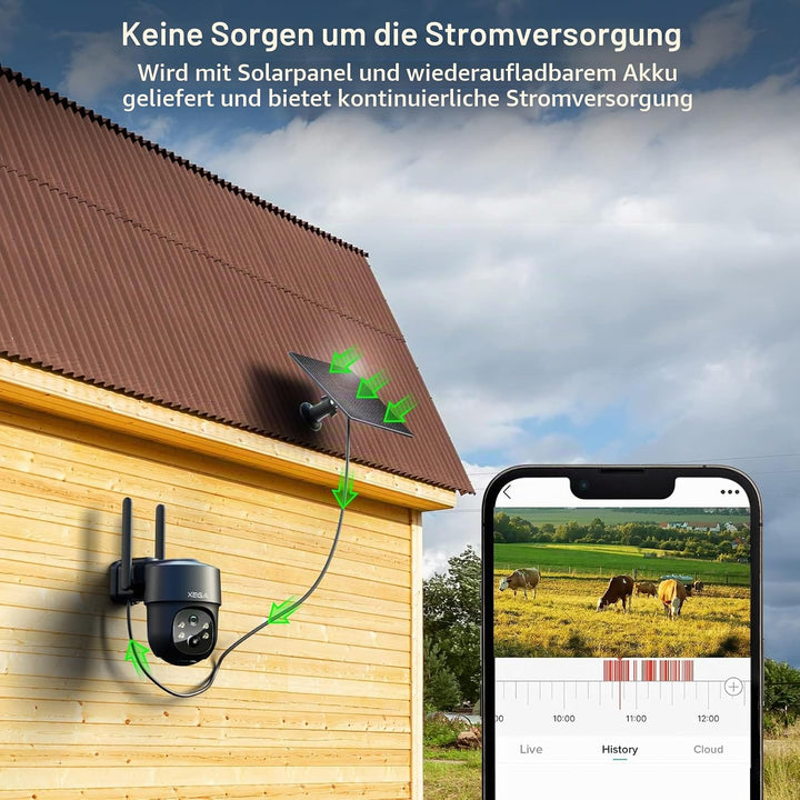 Xega 4G 2 Stück LTE Überwachungskamera Aussen Solar mit SIM Karte, 2K HD 3mp PTZ Kabellos Kamera Ohn