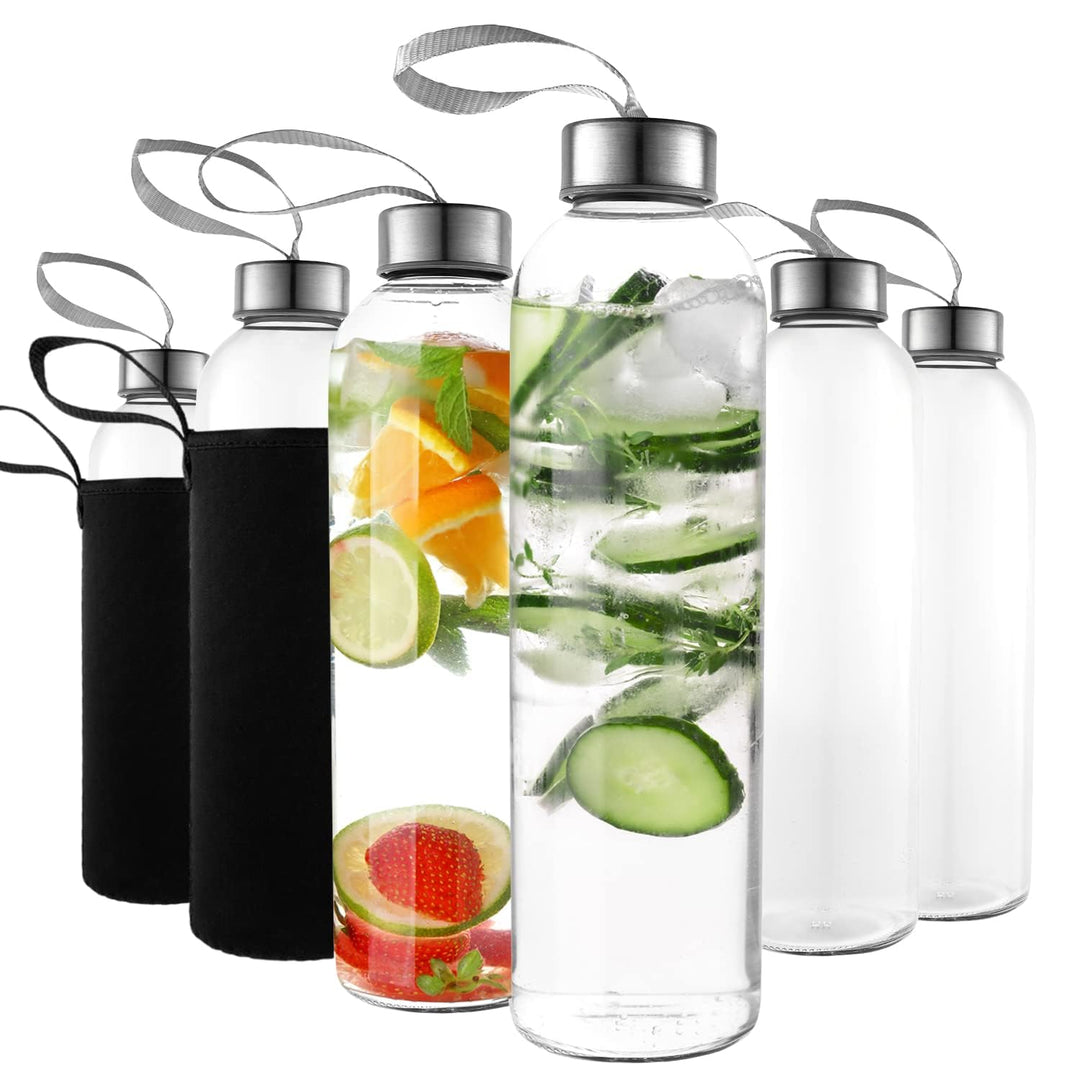 Kitchen Lux 473 ml Glas-Wasserflaschen, wiederverwendbare Wasserflaschen mit luftdichten, 6 Stück, E