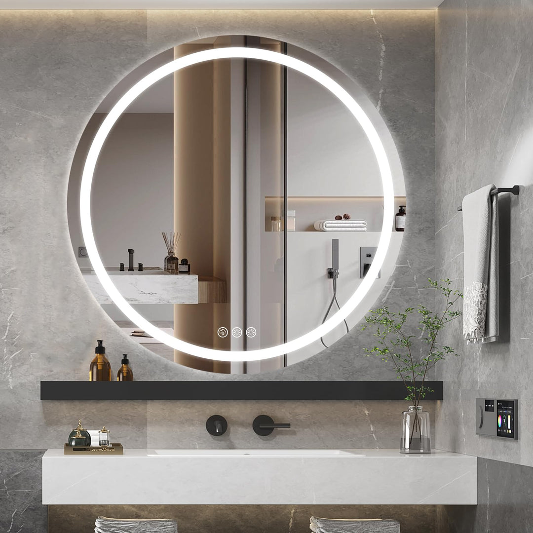 Badezimmerspiegel mit Beleuchtung, 80cm Runder Spiegel mit Beleuchtung, Wandspiegel mit Frontbeleuch