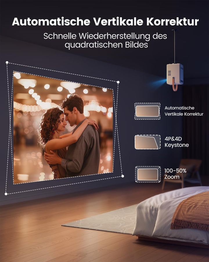 Mini Beamer【Eingebauter Akku & Andriod TV】 Toptro 1080P Full HD Beamer Heimkino mit Elektrischer Fok