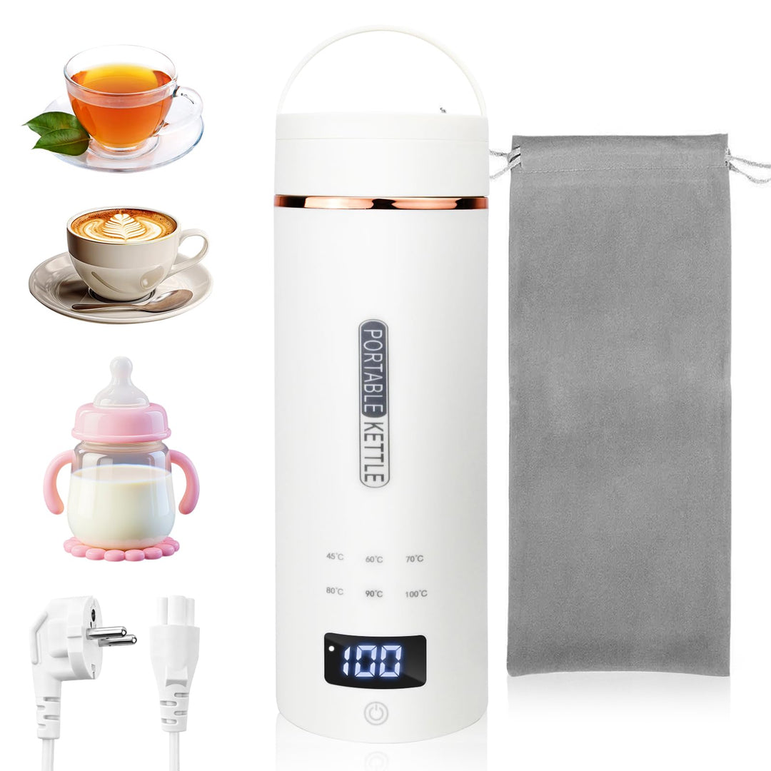 Reisewasserkocher Klein 500ML - 6 in 1 Reise Wasserkocher mit Temperaturanzeige, Mini Tragbarer Elek