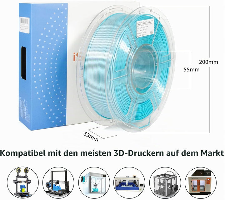 iSANMATE Dual Seide Filament PLA 1.75mm, Dual Silber Blau Silk PLA Filament, 3D Drucker Silk Filamen