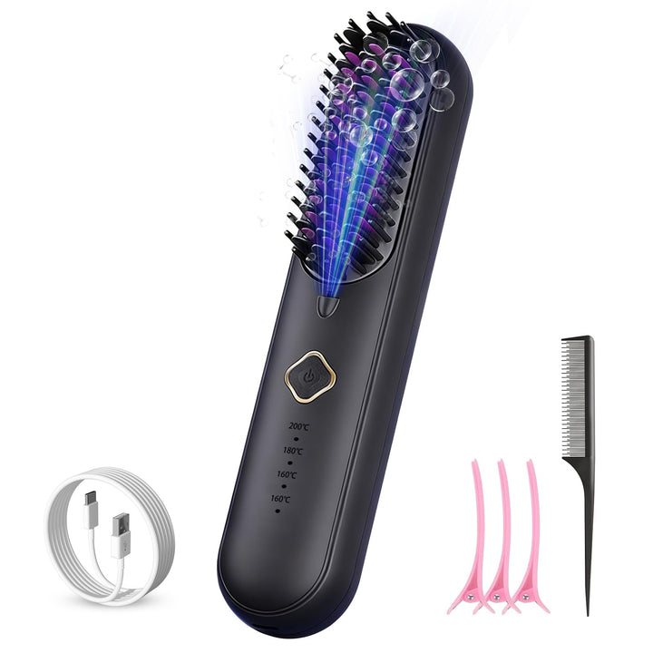 Mini Haarglätter Bürste, Tragbare Glättbürste Kabellos, Professionelles Haarwerkzeug zum Stylen, 4 T