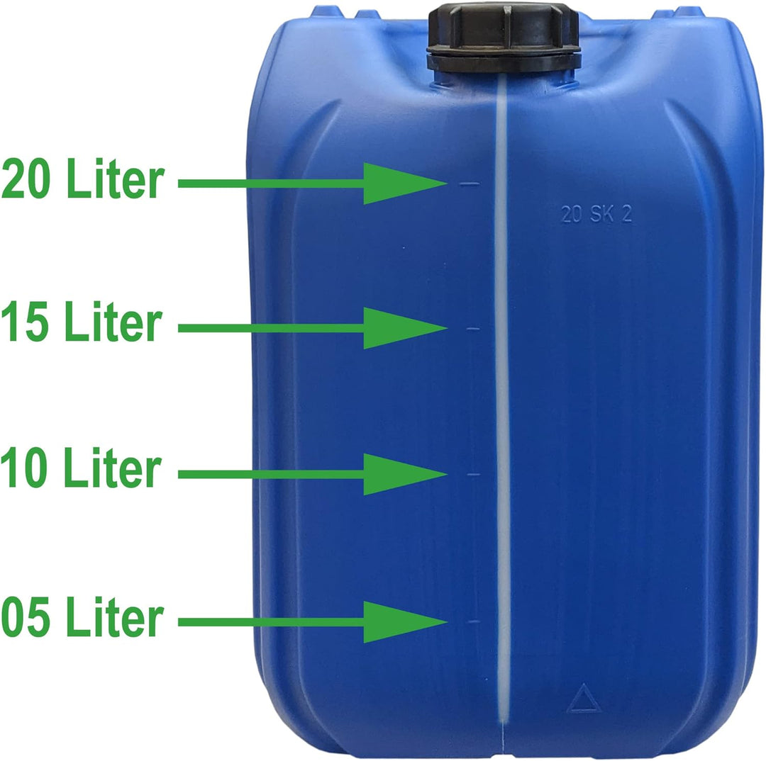 plasteo® 6er Set: 20 L Kanister Wasserkanister Blau inkl. Deckel und 1 x Auslaufhahn | BPA-Frei Lebe
