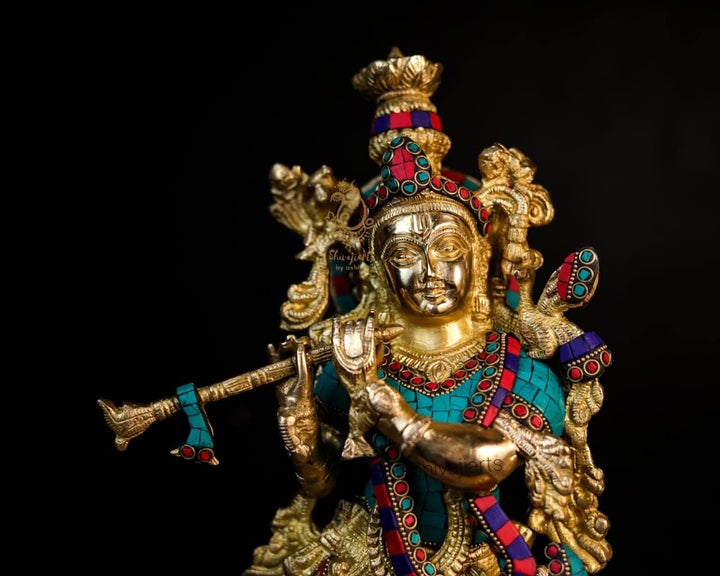 SHIVAJI ARTS Krishna Statue, gross, aus Messing, 45 cm, Lord Krishna Skulptur für Zuhause, Altar, Te
