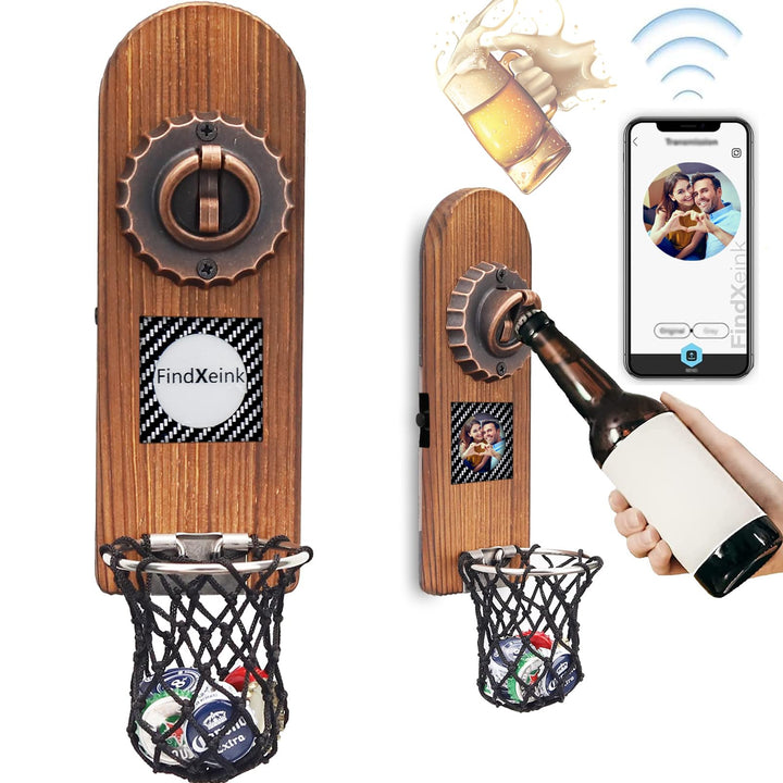 ZONSUSE Flaschenöffner Wand Magnet mit DIY E-Ink-Bildschirm, Vintage Holz Bieröffner Wand mit Behält