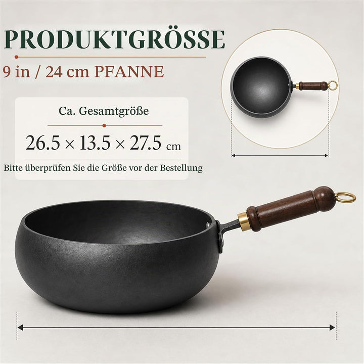Eisentopf, unbeschichtet, handgeschmiedet, grosser Bauch, Suppentopf, Bratpfanne für vielseitiges Ko