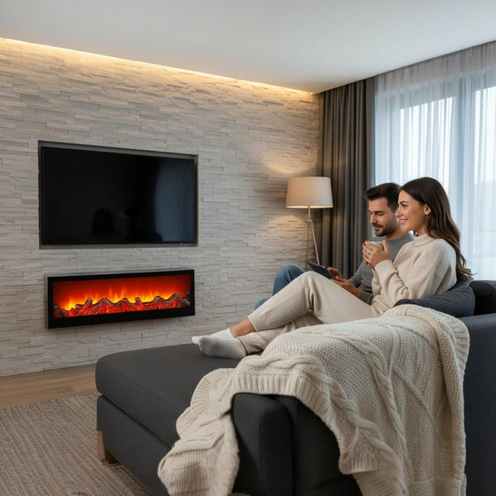 Dekokamin LED Kamin Feuer Elektrokamin Wandkamin Kaminfeuer Batterie 60x20