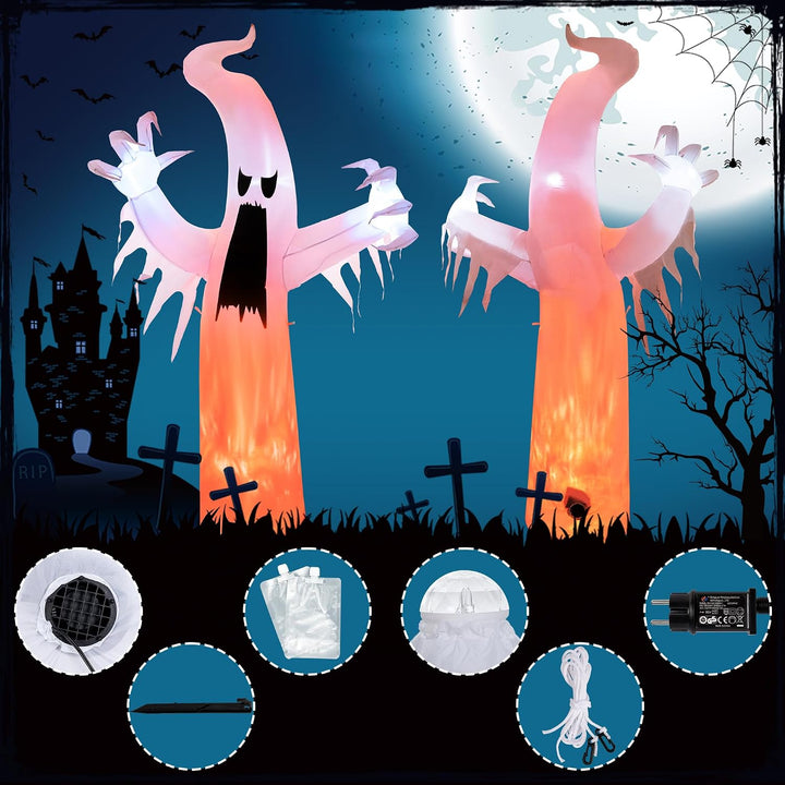 Solpex Halloween Deko aufblasbar Geist Dekoration, 240cm/ 8FT selbstaufblasend mit LEDs mit Flammene