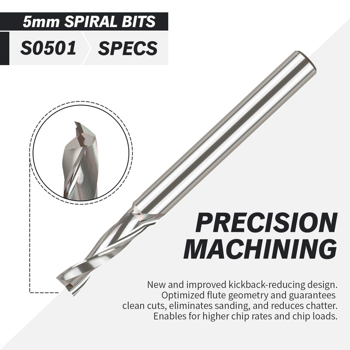 ZahyoX VHM Fräser CNC Spiralfräser Zweischneidige Spirale Oberfräse Fräser Holz mit 6 mm Schaft, 5 m