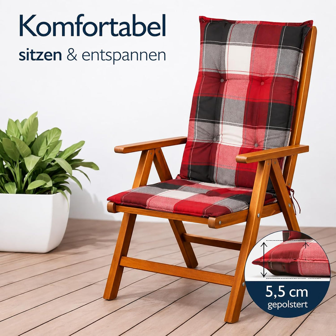 BURI 2X Hochlehner Auflage 120x50x5,5 cm - wetterfeste Gartenstuhlauflage mit Schaumkern &amp; Vollvlies