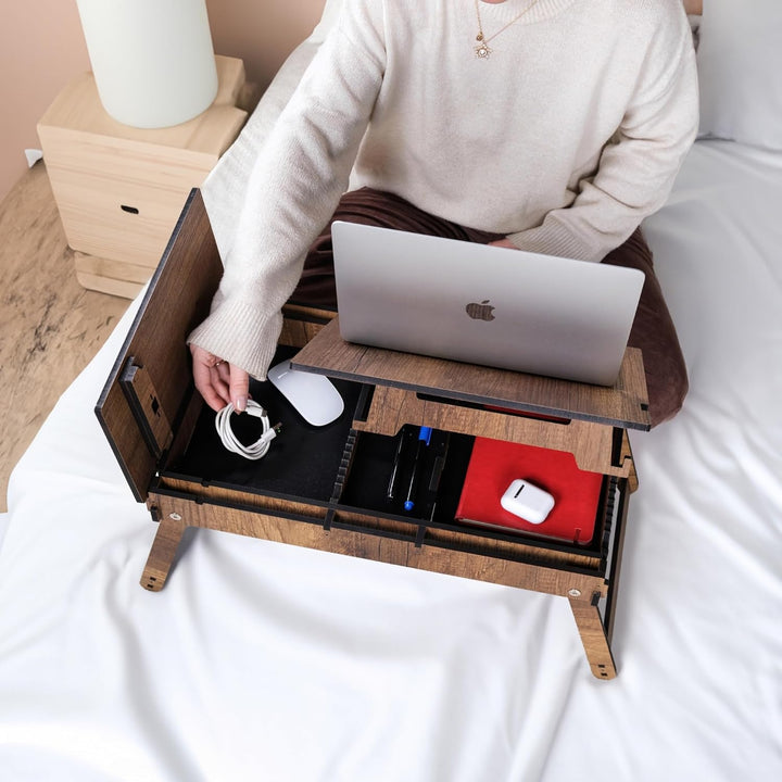 Vigo Wood Laptoptisch, Laptop-Ständer aus Holz für Bett, Verstellbarer Laptop-Schreibtisch und Kniet