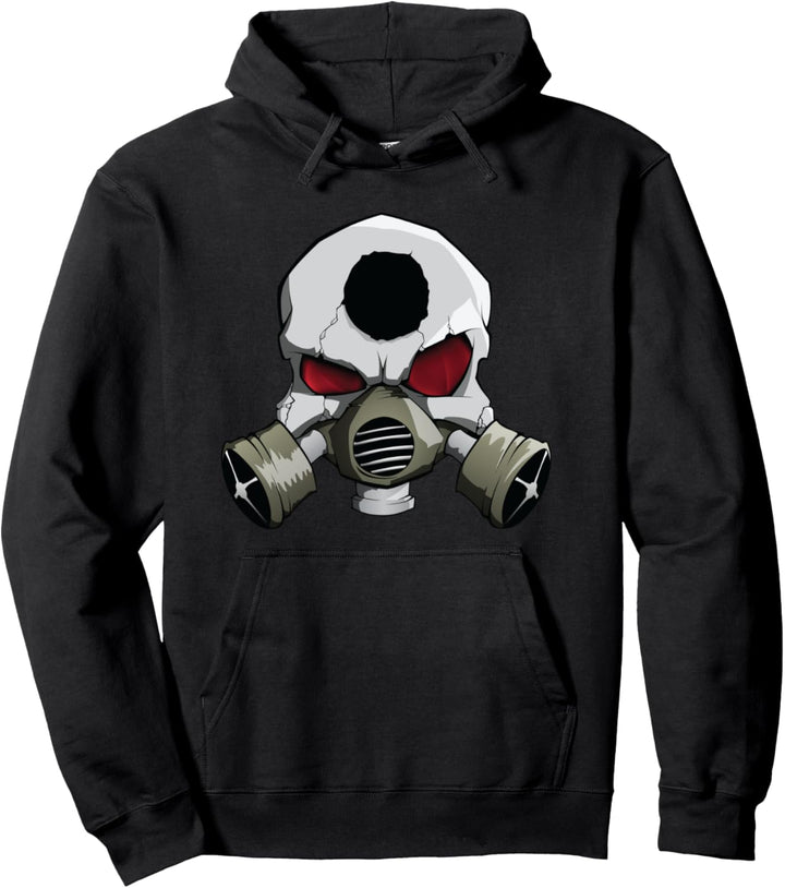 Schädel in Gasmaske und Kugelloch Horror Halloween Pullover Hoodie