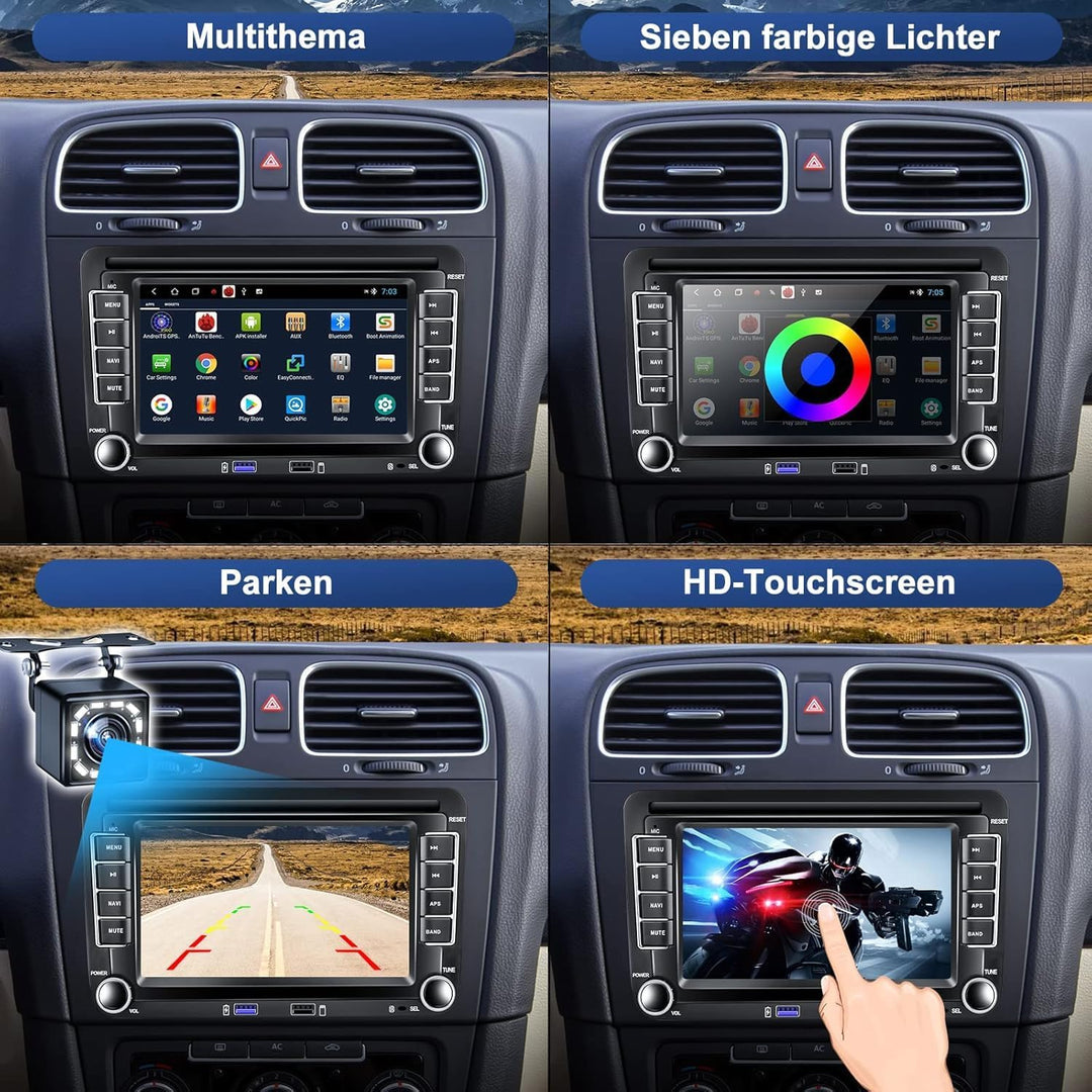 Android Autoradio für VW mit Navi Golf Polo Passat Touran, CAMECHO 7 Zoll Touchscreen Autoradio Dopp