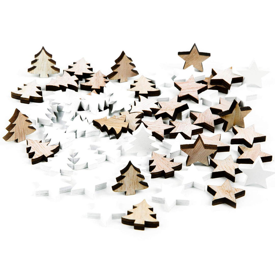 Logbuch-Verlag Weihnachten Streudeko Set, Holz Streuteile Baum und Stern, Weihnachtsdekoration braun
