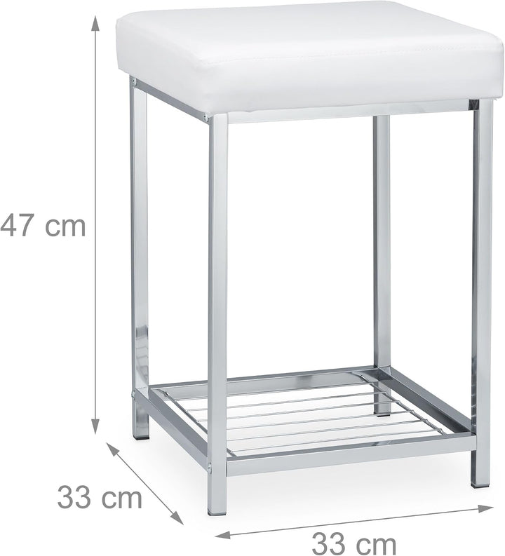 Relaxdays, weiss Hocker gepolstert, Kleiner Sitzhocker, Quadratisch, Polsterhocker mit Ablage, Badho