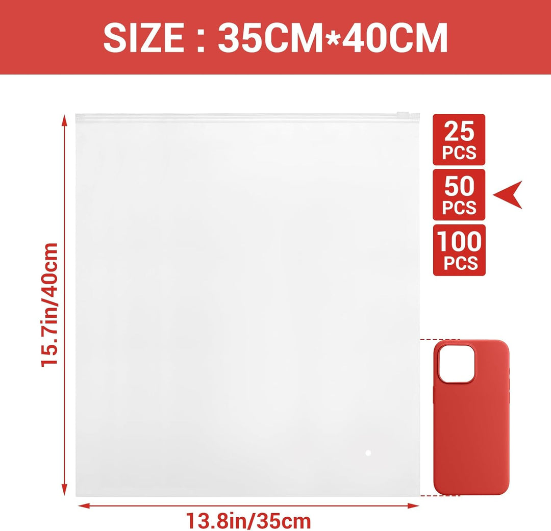 Zip Beutel Gross, 50 Stück 35 * 40cm Wiederverschliessbare Beutel für Kleidung, Gefrostetem Reisebeu