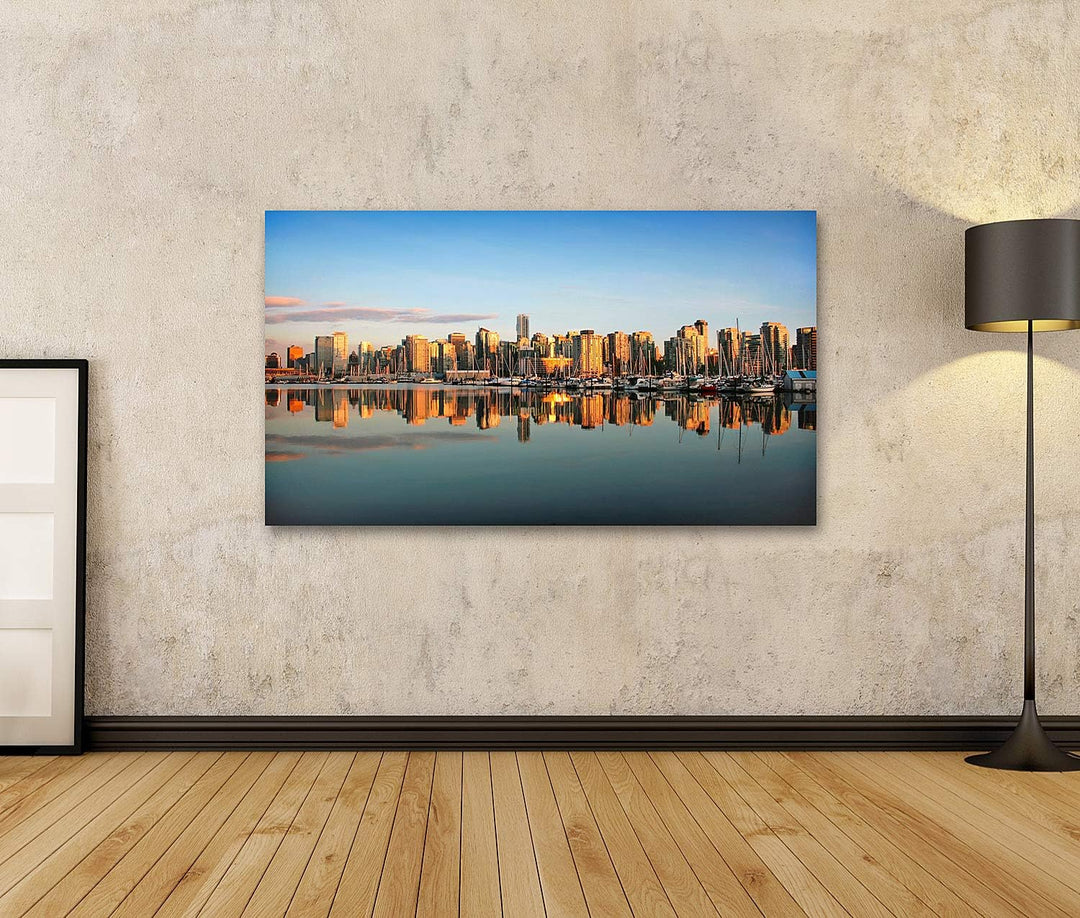 islandburner Bild auf Leinwand Vancouver Downtown Skyline Panorama Bei Sonnenuntergang Bilder Wandbi